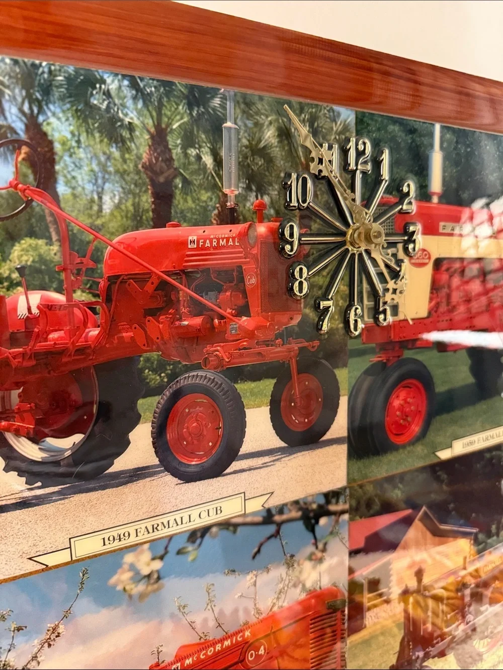 Vintage Red Tractor Collage Wall Clock - Farmhouse Accent